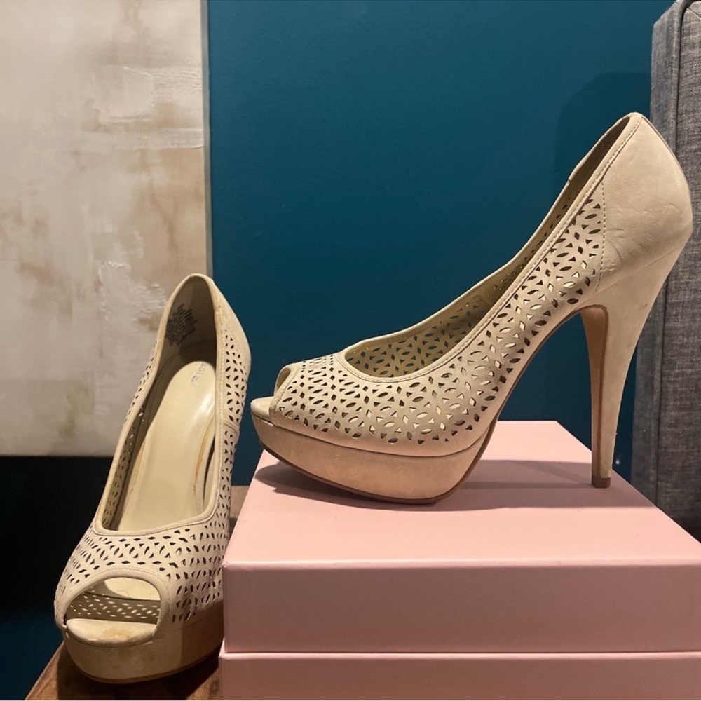 Elegant Cream Peep-Toe Heels